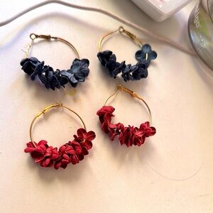 2 for $12 Floral Hoop Earrings in Red and Blue